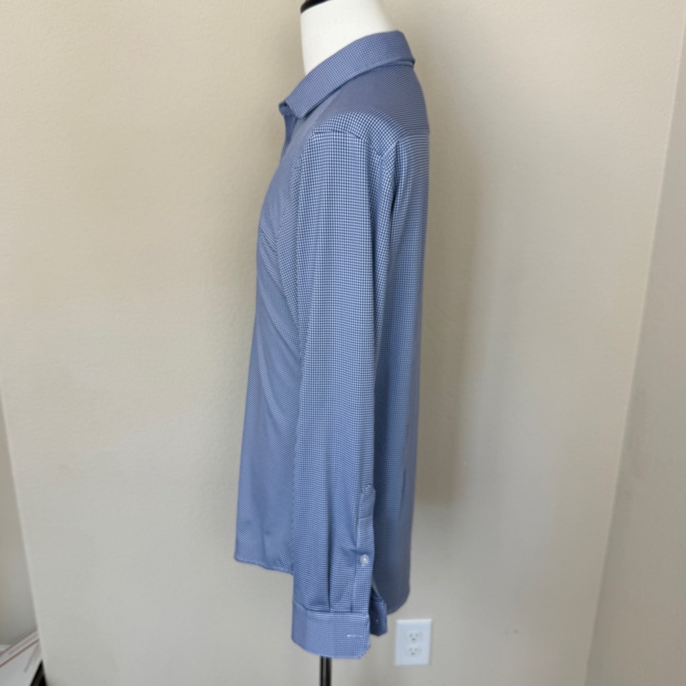 MIZZEN + MAIN White/Blue Gingham Check Trim Fit Sz L Button Front Shirt - Picture 6 of 8